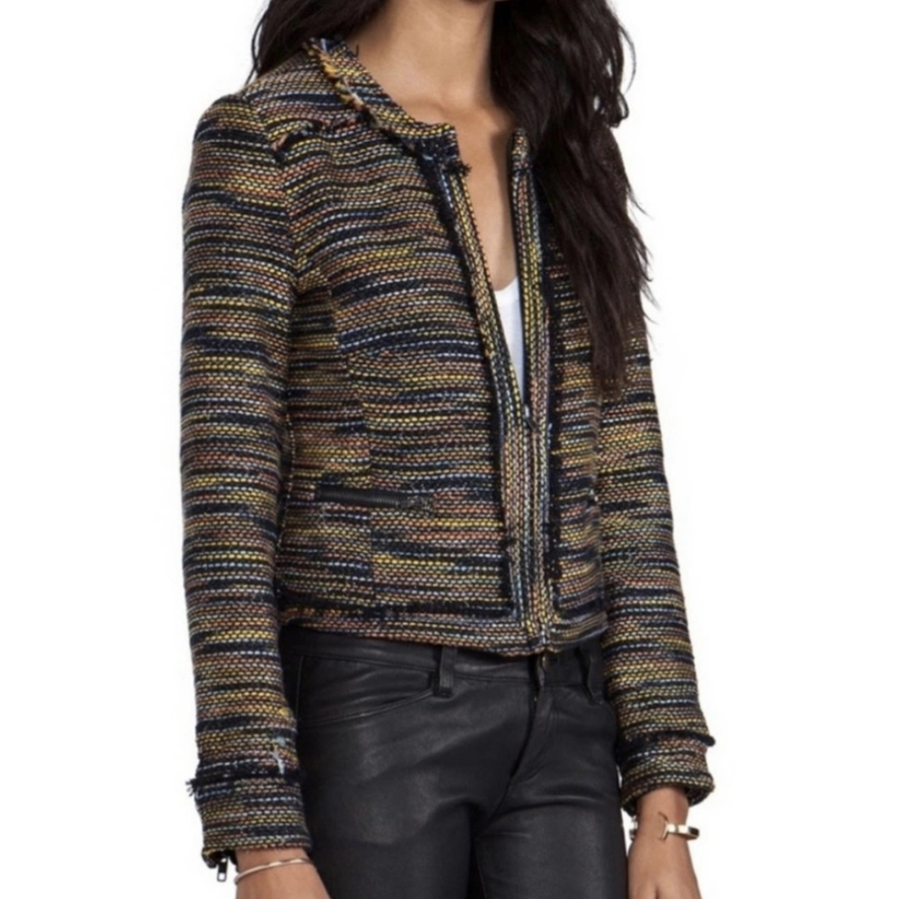 Tweed Fringe Moto Jacket Cropped - Greylin